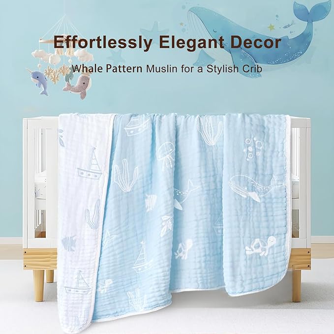 BOPRIO Muslin Baby Blanket Ultra Soft and Lightweight Versatile Swaddle and Bed Blanket for Baby Toddler Essentials Infant Shower Items, 43 x 43 Inch (Blue Ocean)