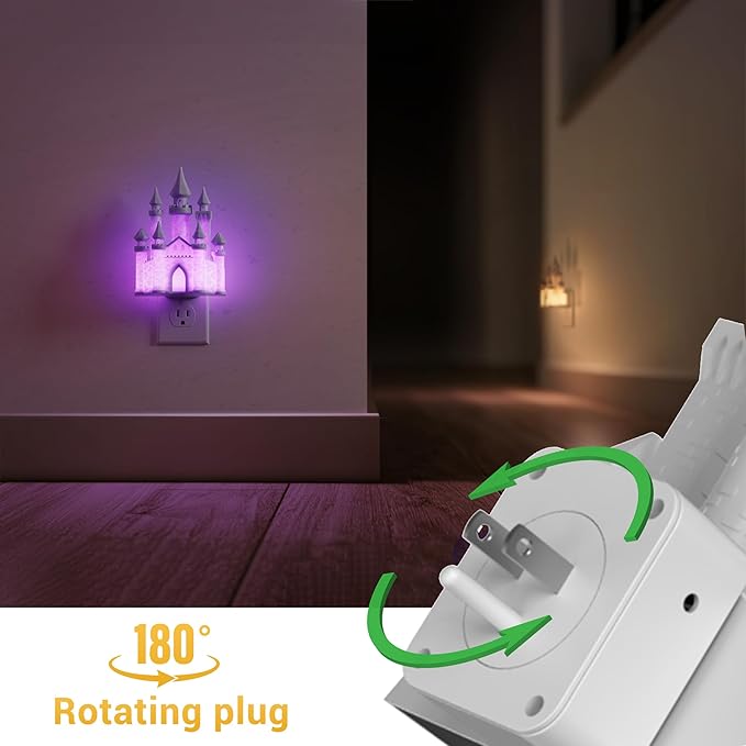 L LOHAS LED 3D Castle Night Lights Plug into Wall, Colored LED Night Light for Kids, Built-in Dusk to Dawn Sensor, Dimmable Night Light for Kids Room Bedroom Bathroom Hallway