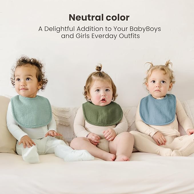 Konssy 10-Pack Muslin Baby Bibs, Soft Cotton Bandana Bibs for Drooling & Teething, Unisex Solid Colors for Boys & Girls, Newborn & Infant