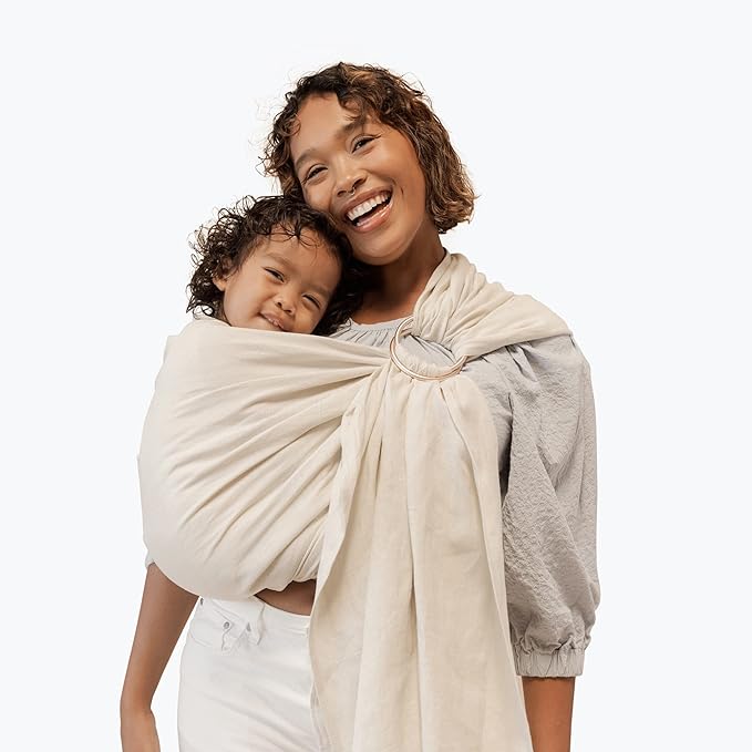 WildBird Ring Sling Baby Carrier for New Moms & Dads & Caregivers - Made from 100% Belgium Linen - for Newborns to Toddlers Up to 35 lbs - Long 90" Size (Sparrow Fabric/Bronze Ring)