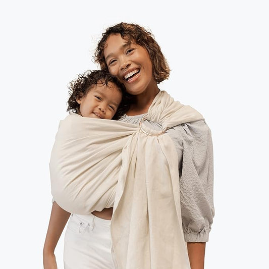 WildBird Ring Sling Baby Carrier for New Moms & Dads & Caregivers - Made from 100% Belgium Linen - for Newborns to Toddlers Up to 35 lbs - Long 90" Size (Sparrow Fabric/Bronze Ring)