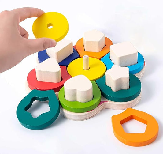 Montessori Toys for 3 to 9-Year-Old Boys Girls Toddlers, Wooden Sorting & Stacking Toys for Toddlers and Kids Preschool, Educational Color Recognition Shape Sorter, Learning Puzzles Gift