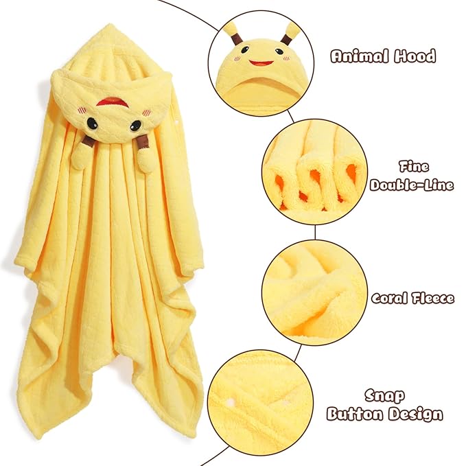 Hooded Towels for Kids,Toddler Bath Towel with Hood Age 0-5,2 Pcs Baby Bath Towels,Hooded Towels for Toddlers with 1-3 Large Size 50 * 32 Inch, Bath Towel for Kids,White&Yellow
