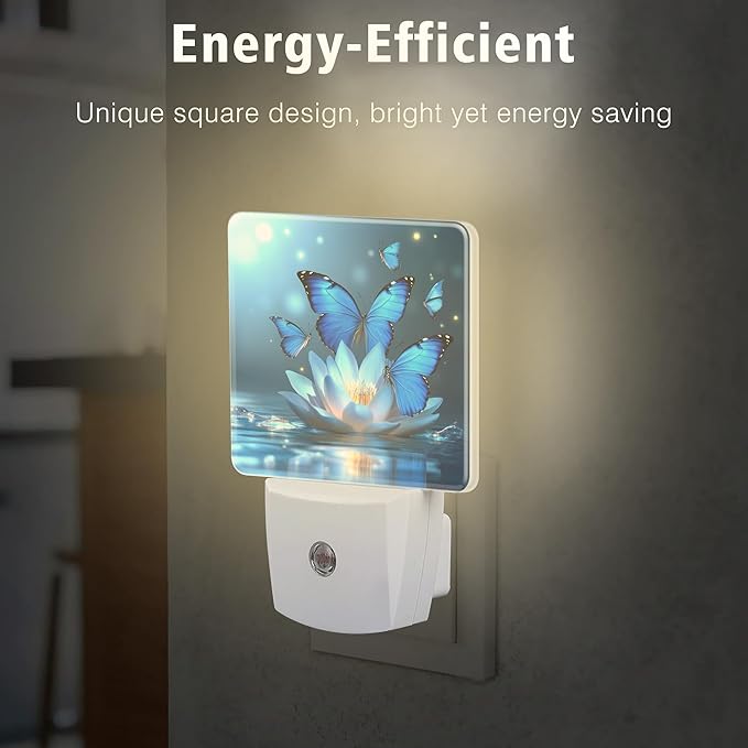 Lotus Night Light Plug into Wall with Dusk to Dawn Light Sensors Water Lily in Pond Butterfly Floral Night Light LED Lamp for Bedroom Hallway Home Wall Decor Nightlight for Girls Boys Men Women