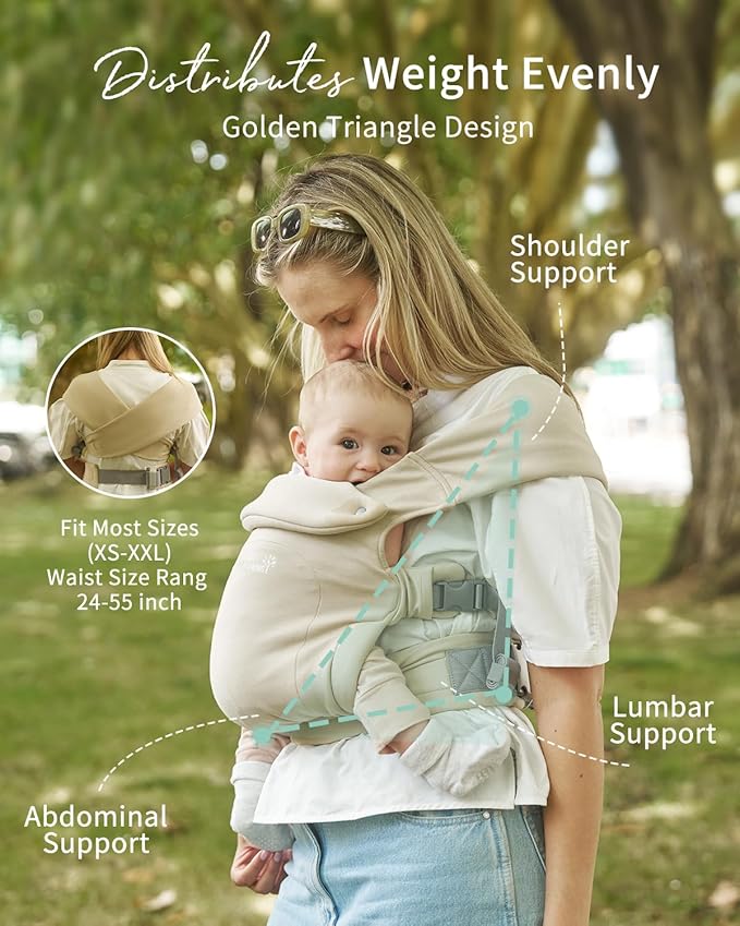 GROWNSY Baby Carrier Newborn to Toddler, Cozy Baby Wraps Carrier, Ergonomic Baby Carrier with Head Support, Cream