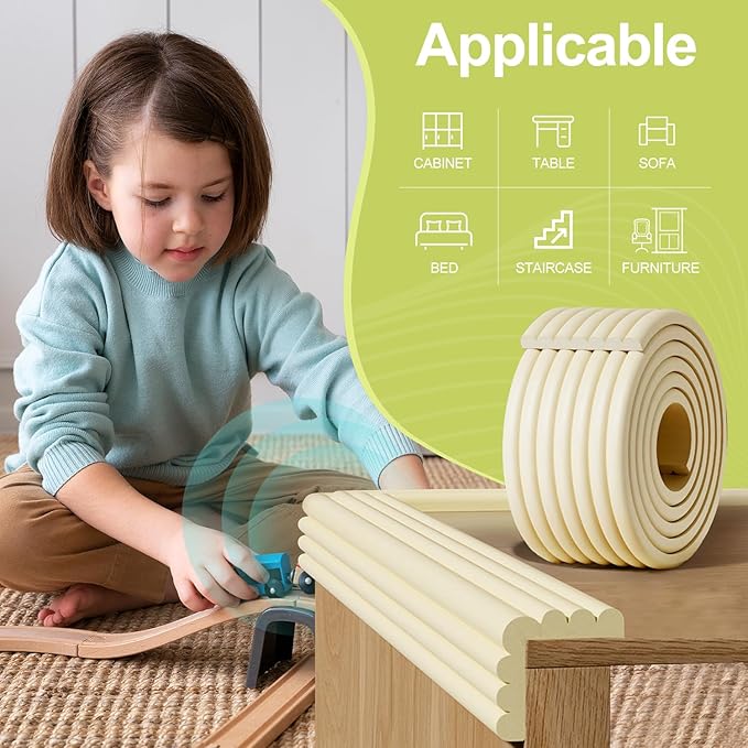 Baby Proofing Wall Corner Protector,Edge Guard Corner Protector,6.56ft Thinken Soft Corner Protectors Pre-Taped Soft Rubber Foam Edge Cushion for Furniture (Brown-L, 6.56Ft x 11.8" W x 0.47" Th)
