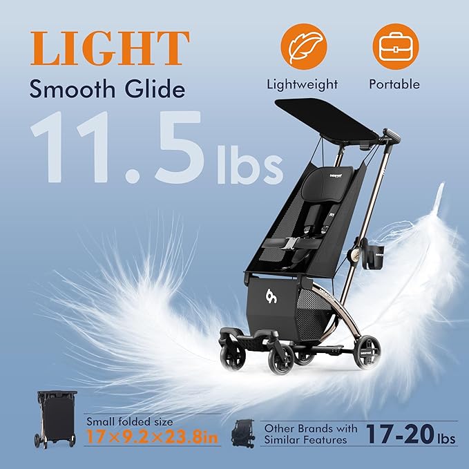 Beberoad Love R1 Auto-Folding Ultra Lightweight Travel Stroller for Airplane, Small Compact Strollers for Babies and Toddlers Aged 6-36 Months, Only 11.5 lbs, Can Combine into a Double Stroller, Black