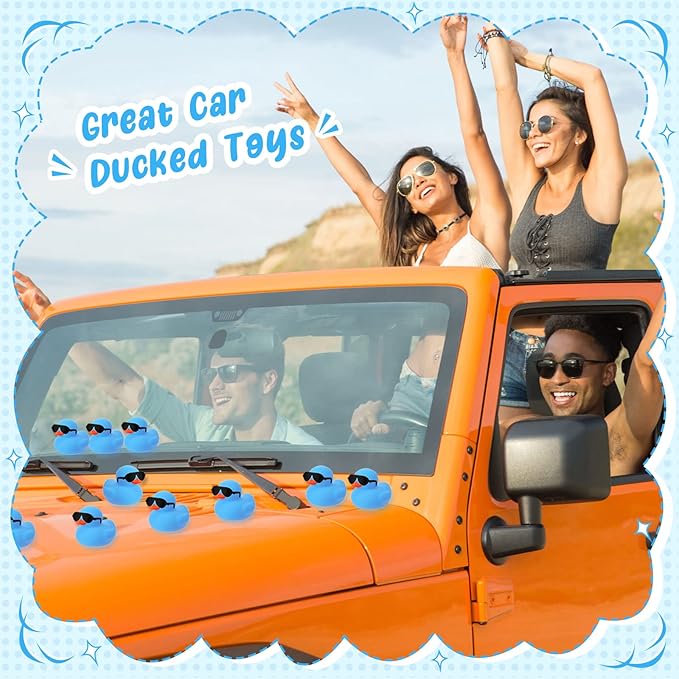 Sosation 36 Packs Mini Rubber Ducks with Sunglasses Sets 2.2 Inch Bath Squeaky Rubber Duckies Cute Float Bathtub Toys for Christmas Birthday Party Favors Class Prizes Car Decor(Blue)