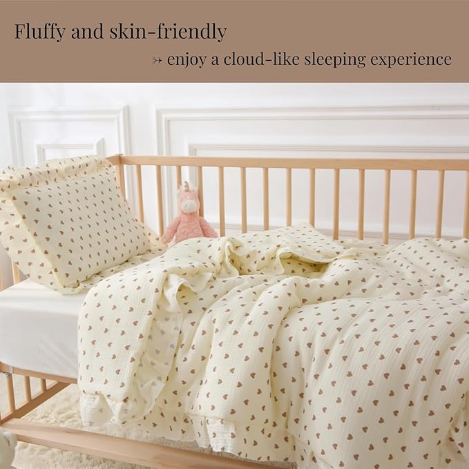 100% Cotton Muslin Crib Comforter/Quilt,Ultra Soft Cozy Reversible Baby Blanket,All Season Toddler Blankets for Boys and Girls, Machine Washable,41"x48"