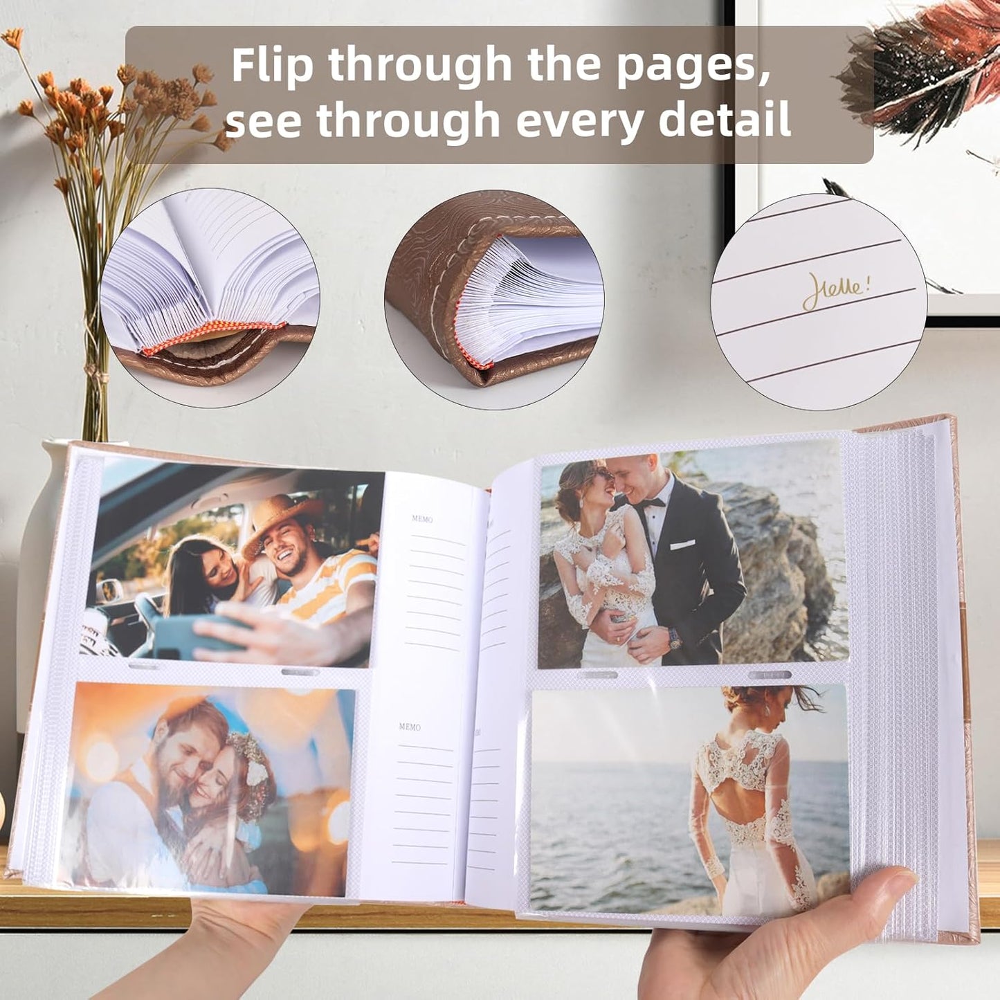RECUTMS Photo Album 4x6 200 Photos with Writing Space Photo Book,Leather Cover Picture Album with Memo Areas for Wedding Anniversary Family Baby Couple Valentines Graduation Travel (Yellow)