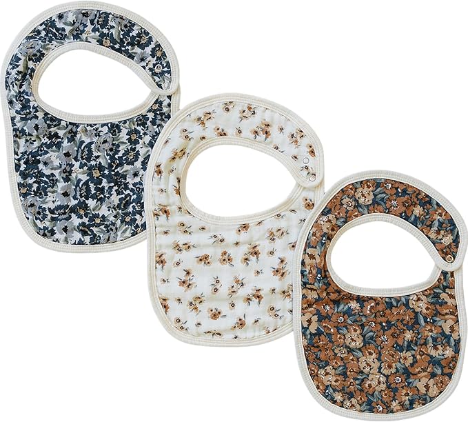 Mebie Baby Muslin Cotton Bib, 3 pack, Baby Bib Set for Burp, Spit Up, Drool, Bandana Bibs for Baby Boy or Baby Girl