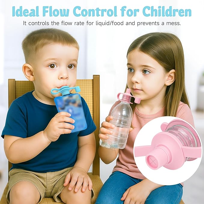 MORLIKE LIVING 2-in-1 Water Bottle Cap, 100% Silicone Topper for Food Pouch, No Spill Spout Adapter Turn Water Bottle into Sippy Cups, Protects Child’s Mouth, Travel Essentials (Mix/v2-4 Pack)