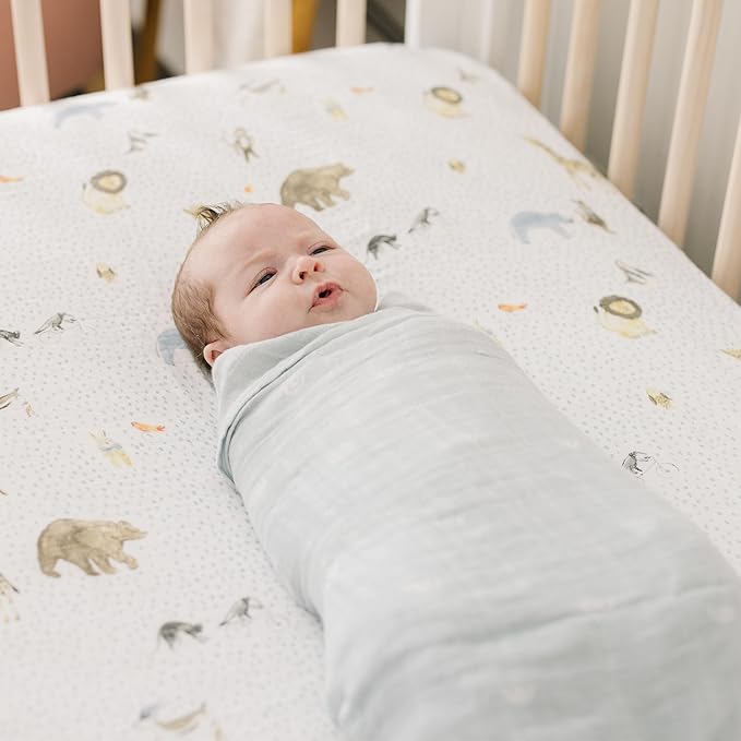 Little Unicorn Premium Cotton Swaddle Baby Blanket | Breathable Fabric | for swaddling, Play, Nursing & More (Blue Rainbow)