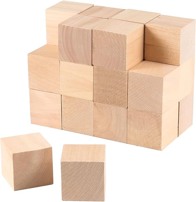 ZOENHOU 24 PCS 2 Inch Wooden Blocks, Solid Premium Natural Hard Wood Cube Unfinished Wooden Block Set for Painting Decorating Crafting DIY Projects