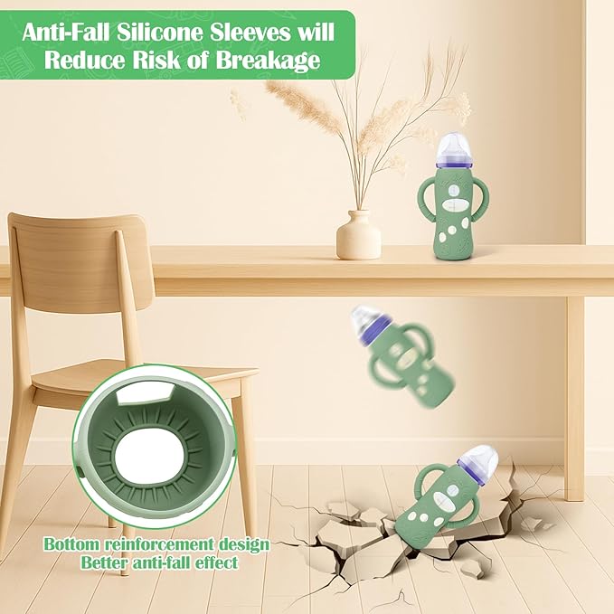 BUSOHA 3 Pack Silicone Sleeves for Lansinoh Glass Baby Bottles - Wide Neck Baby Bottles Sleeves for Lansinoh Bottles Baby Anti-Colic Bottles Holder with Handle Silicone Protector,8 oz