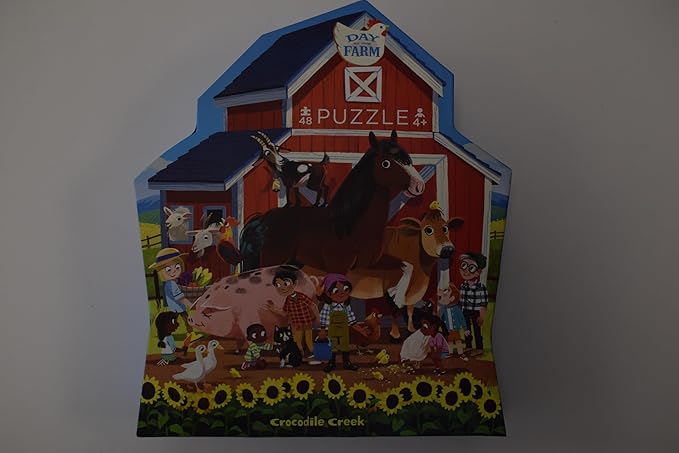 Crocodile Creek 48-Piece Jigsaw Floor Puzzle - Fun Floor Puzzles for Kids Ages 4-8 - Heavy-Duty Shaped Box for Storage - Day at The Farm - 18 x 24 inches Finished
