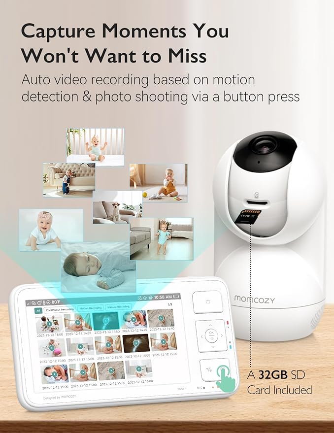 Momcozy Video Baby Monitor, 5.5” 1080P Full HD Baby Monitor with Camera No WiFi, Infrared Night Vision, 5800mAh 120-hrs Battery, ECO, VOX, 2-Way Audio, 1640ft Range, Record and Rewind Locally, BM03