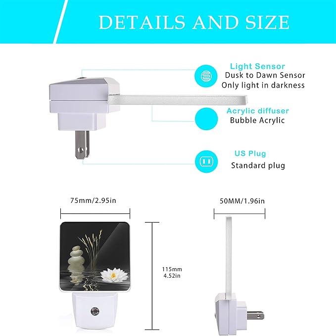 Zen Spa Night Light,Grey Stones Lotus Night Lights Plug into Wall Dusk to Dawn Sensor Led Lamp for Women Men,Led Lights for Stairway/Hallway/Bedroom,0.5W