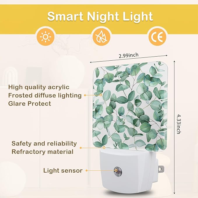 Eucalyptus Leaves Night Light,Plug in Night Light, Dusk to Dawn Sensor Nightlights for Stairway/Hallway/Kitchen/Bedroom/Bathroom 0.5W
