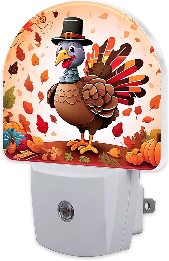 Cute Cartoon Turkey Night Light for Kids,Thanksgiving Day Fall Autumn Night Light Plug in with Dusk to Dawn Sensor,0.5w Energy Saving Nightlight for Hallway Stairway Kitchen Bedroom