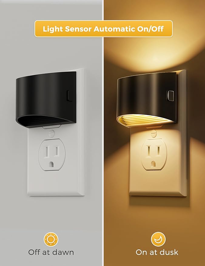 L LOHAS LED Night Lights Plug into Wall 2 Pack, Dusk to Dawn Sensor Nightlight, Brightness Adjustable, 3000K Soft White