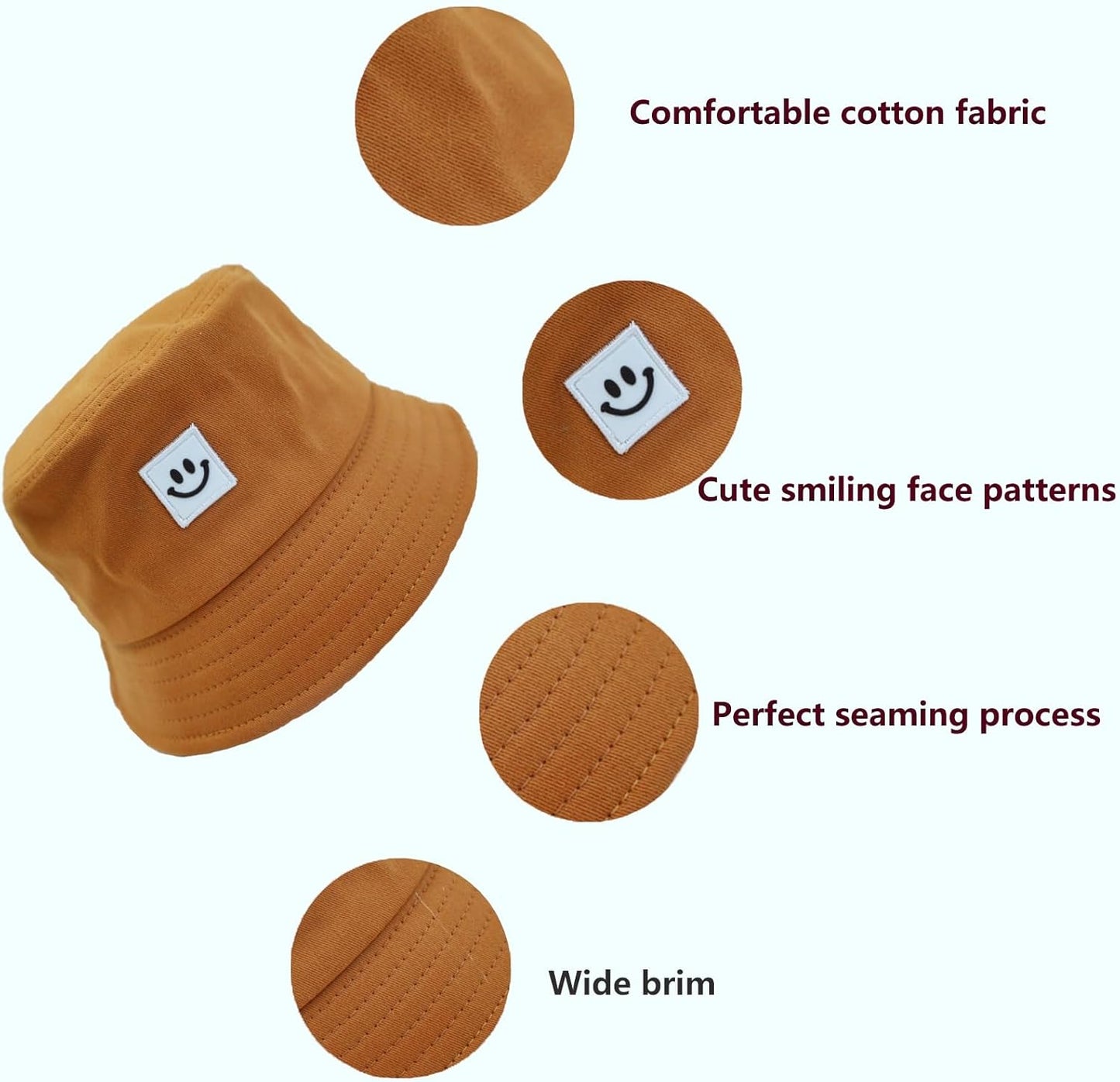 Kids Sun Hat Smile Face Bucket Hat for Girls Boys Summer Sun Protection Cotton Unisex Beach Cap