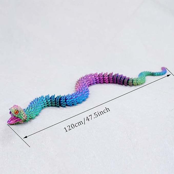 47.5inch Super Large 3D Printed Snake Models,Movable Teeth,Flexible Joint Animal lacertid Figurines, Stress Relief, Fidget restlessness, ADHD Toys, Surprise Fantasy Gifts (RGB/47.5inch)
