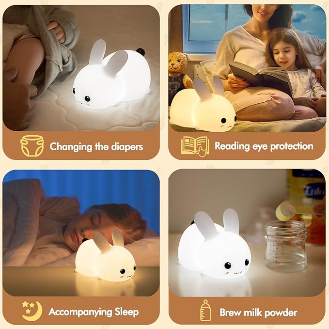 QANYI Kawaii Bunny Night Lights for Kids, 7 Color Light Silicone for Baby Nursery, Portable USB Rechargeable Bedside Lamp for Toddler's Room, Bunny Decor Kawaii Easter Gifts for Child and Teen Girls