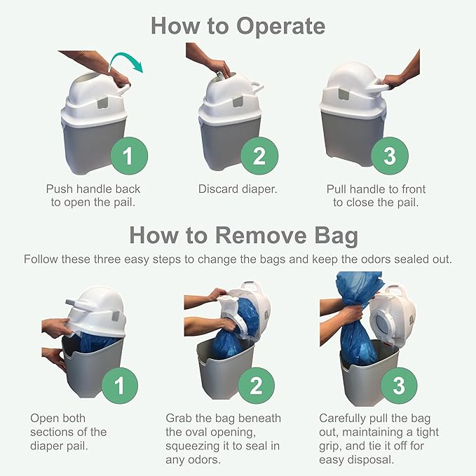 Foundations Mini Diaper Pail with Airtight Lid - Durable & Odorless Diaper Disposal, Large Capacity, Holds up to 30 Newborn Diapers, Refill with Any Bags - Pink