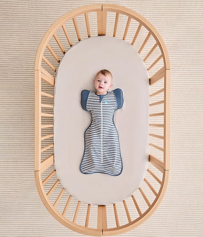 Love to Dream Swaddle UP Transition Bag, Patented Zip-Off Wings, Gently Help Baby Safely Transition from Being Swaddled to arms Free Before Rolling Over, Stripe Denim Blue, Large, 19-24 lbs