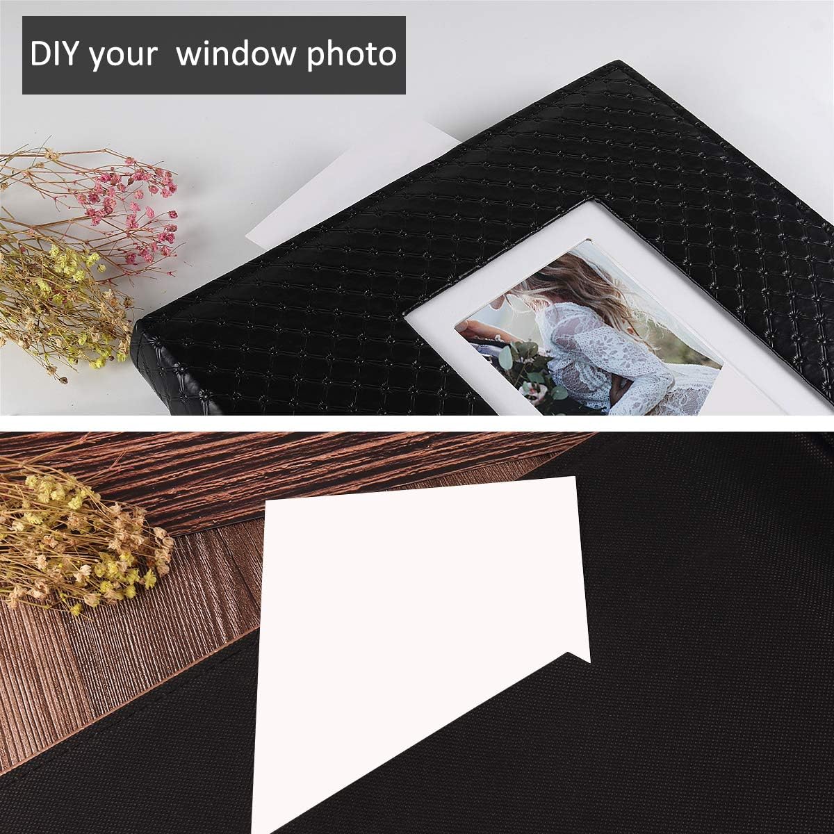 RECUTMS Photo Album 4x6 Holds 500 Photos Black Inner Page Button Grain Leather Larger Capacity Horizontal and Vertical Photos Wedding Pictures Album Birthday Christmas Baby Family Photo Book(Black)