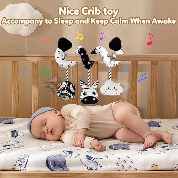 Baby Spiral Hanging Stroller and Car Seat Toys Black and White High Contrast Sensory Toy Newborn Plush Activity Toys Party Favors Gifts for Baby Shower -Zebra