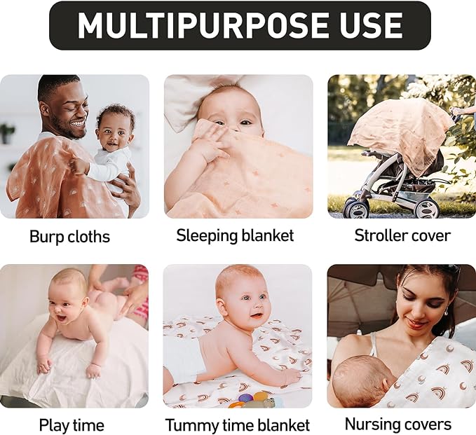 GLLQUEN BABY Receiving Blanket Boy Cotton Muslin Swaddle Blankets Girl Newborn Squares Breathable & Soft Thin Baby Blankets Cloths Double Absorbent Infant Swaddling Wrap - 6 Pack (Sun)