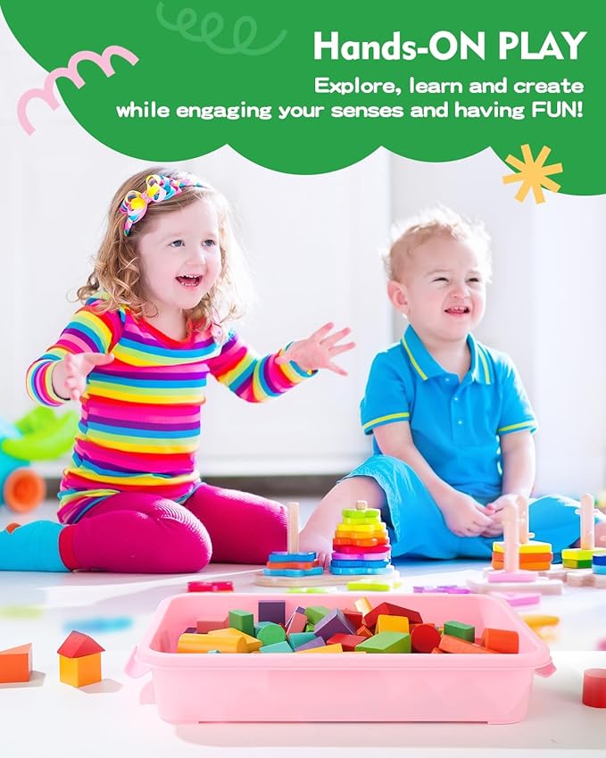 Sensory Bin Sand Tray with Lid for Toddlers 2 Pcs 15in Portable Sandbox Toy Large Plastic Tray for Kids 3 4 5 6 Fill with Sand, Water, Beads, and More (2 Pink)