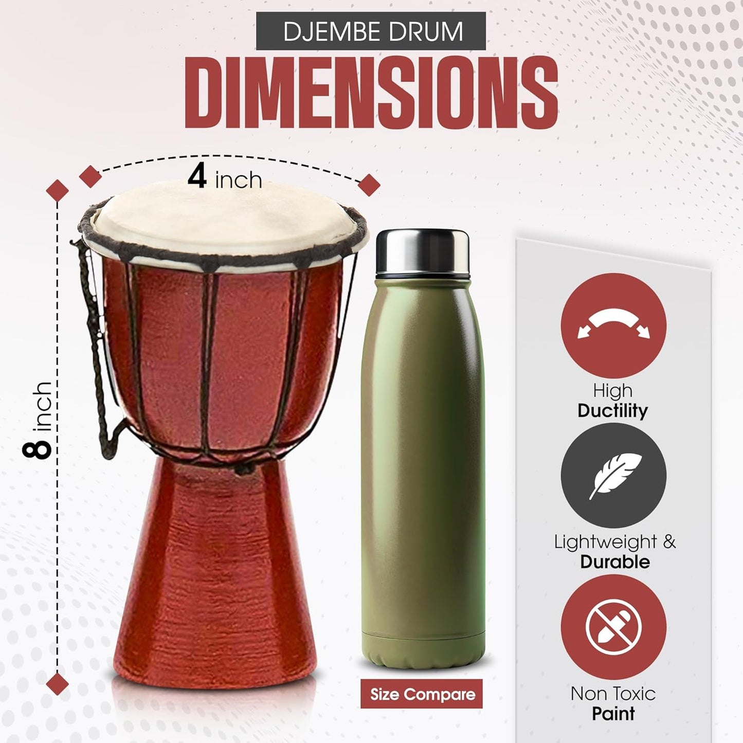 Drums Djembe Drum Djembe jembe is a Rope- goat skin Covered Goblet Drum Played by Hands West Africa style (4x8) Designed in the USA