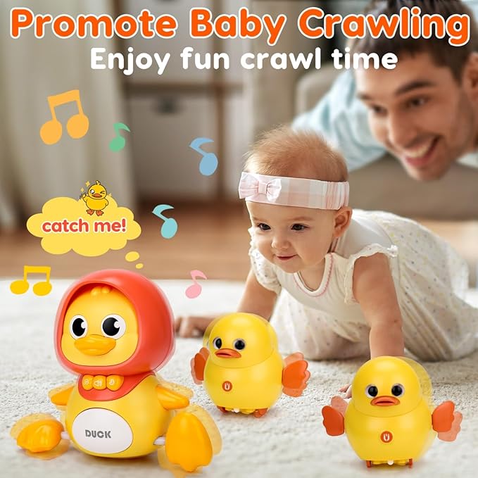 Baby Toys 6-12 Months Musical Duck Toy Set 3 4 5 6 7 8 9 10 Month Old Tummy Time Infant Newborn Crawling Moving Light Up Toys for Babies 9-12-18 Months Christmas Birthday Shower Gifts for 1 Year Old