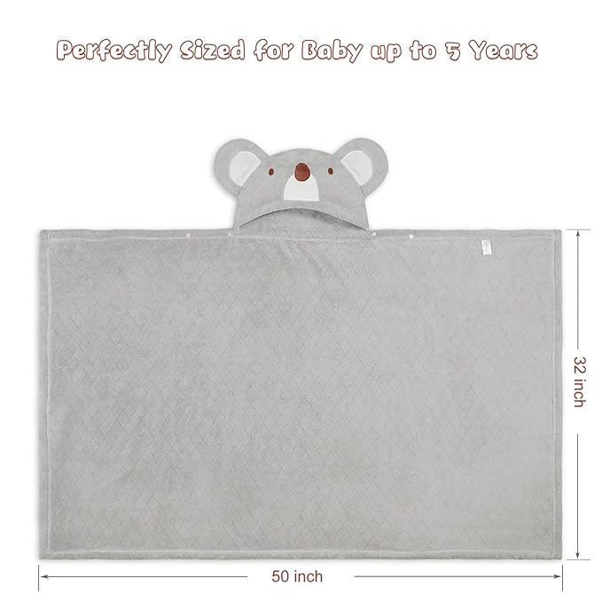 Toddler Towels for Boy & Girls 0-5 Years, 2-Pack Kids Towels with Hood Soft Absorbent, 50"x32" Large Thick Bath Towel for Kids and Plush toallas de baño para Bebe,White Rabbit & Grey Koala