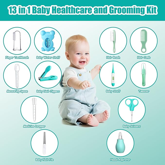Baby Grooming Kit, Infant Safety Care Set with Hair Brush Comb Nail Clipper Nasal Aspirator,Baby Essentials Kit for Newborn Girls Boys