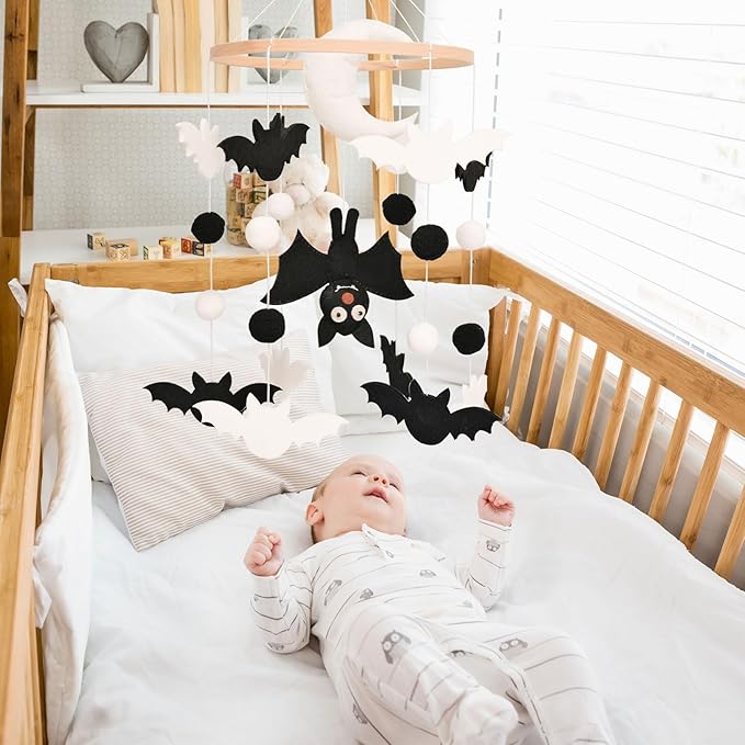 Bat Baby Mobile, Gothic Mobile for Crib, Halloween Crib Mobile for Boys and Girls, Gothic Nursery Mobile for Bassinet, Bat, Moon