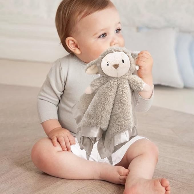 Lamb Baby Security Blanket for Boys Girls, Lovey Fluffy Snuggle Toy Great Shower Gift for Baby Newborn Plush Stuffed Animal, Brown 13.5 Inch