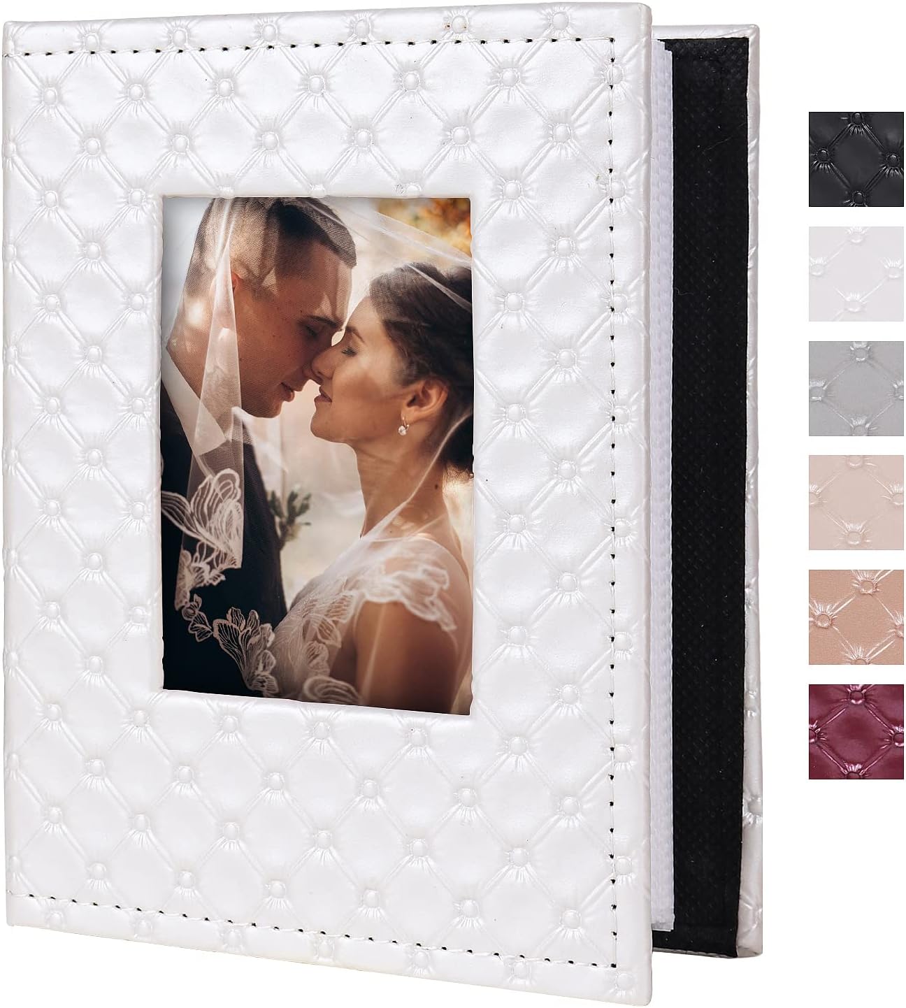 RECUTMS Photo Album 4x6 100 Pockets Photos, Button Grain PU Leather Photo Books Small Picture Album for Baby Family Wedding Christmas Photo Albums Holds 100 Vertical Photos （White）