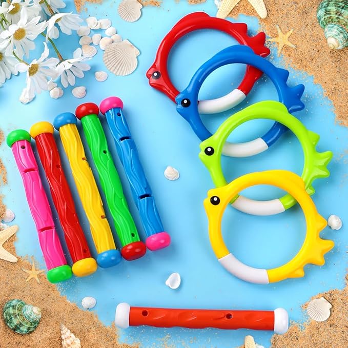 10PCS Pool Diving Swim Toys Colorful Underwater Training Sinking Throwing Dive Rings Sticks for Kids Summer Pool Swimming Party Favor Games