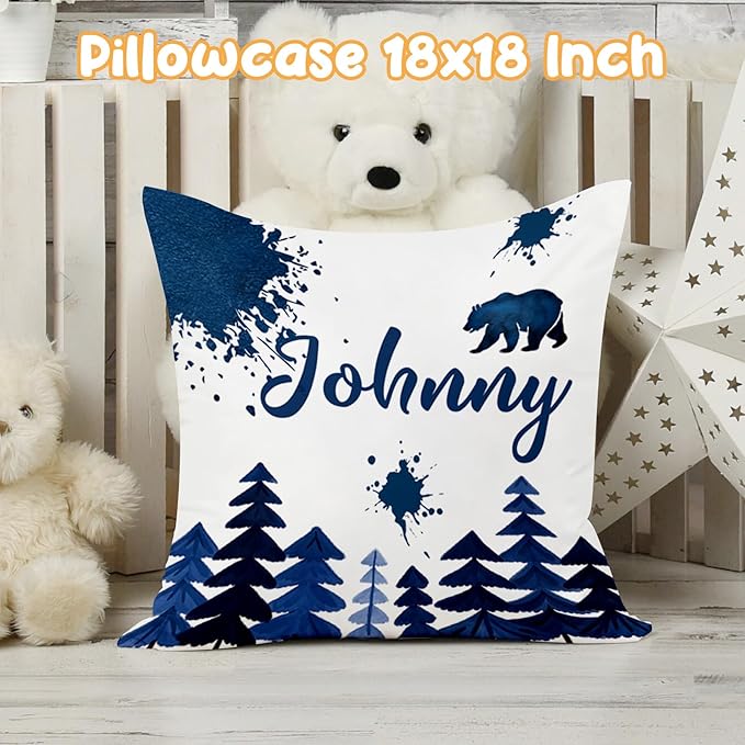 Custom Crib Bedding Set - Woodland Animals Design Personalized Name Baby Nursery Bed 3 Pcs Set - Chic Soft Blanket with Dotted Backing, Sheet, Pillowcase for Newborn Girls Boys Gifts Color10