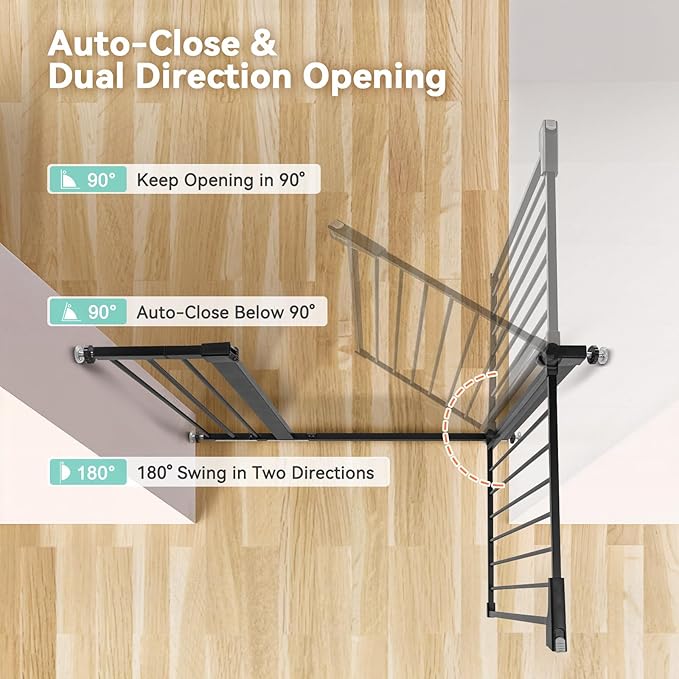 COMOMY 36" Extra Tall Baby Gate for Stairs and Doorways - Fits 29.5" to 48.8" Wide Openings, Auto Close Extra Wide Dog Gate for House, Pressure Mounted Easy Walk Through Pet With Door, Black