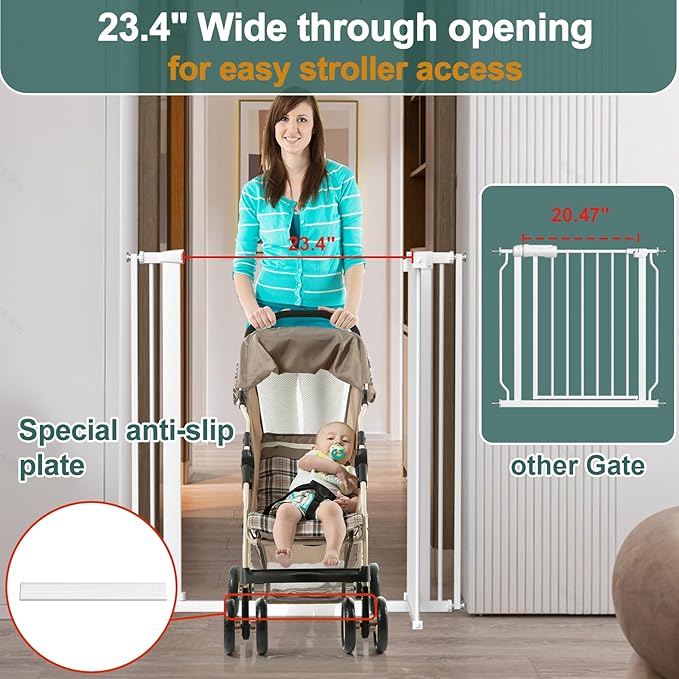 40.55" Tall 1.37" Ultra Narrow Spacing Dogs Pets Baby Gate for Doorway Hallway Safety Proof Indoor 61.61-69.48" Extra Wide Puppy Pressure Mounted No Drill Walk Through White Metal