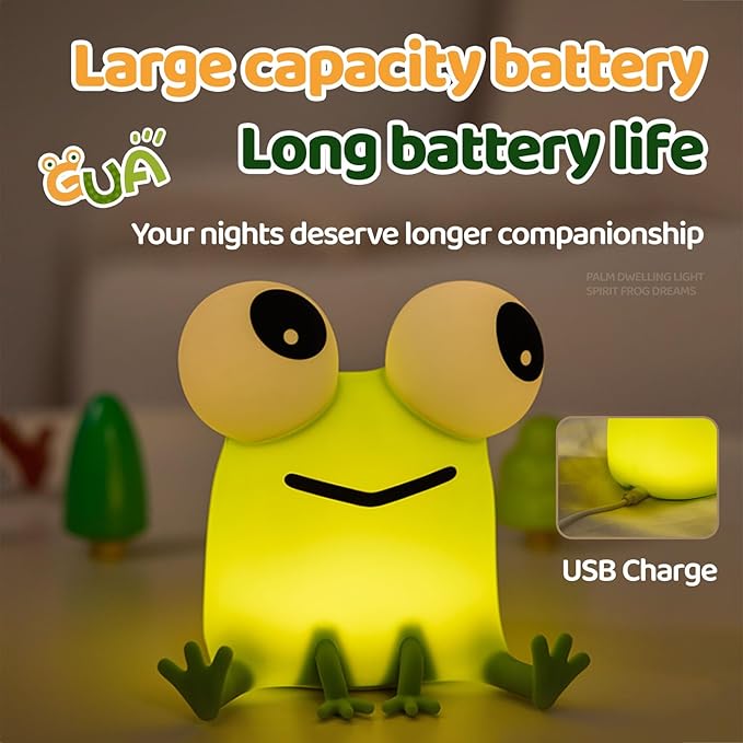 Frog Night Light for Kids, Cute Silicone Dimmable Nursery Night Light, Rechargeable Bedside Lamp, Portable Creative Gifts for Children, Teens, Girls, Boys Christmas Birthday