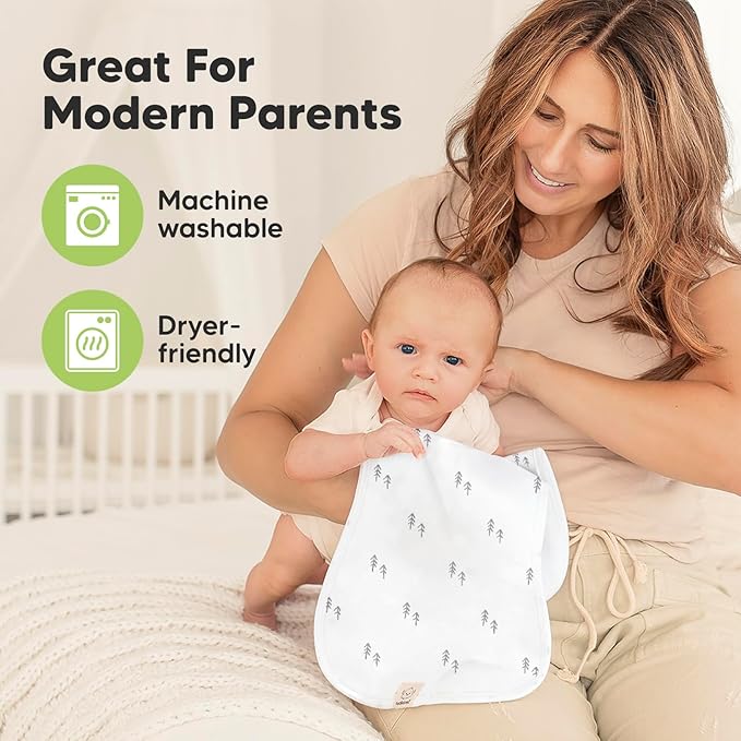 Organic Burp Cloths Baby Boy & Girl - 5-Pack Super Absorbent Cotton Burping Cloths for Babies, Soft & Plush Newborn Spit Up Rags, Infant Towels for Milk Spit Up, Unisex, Large 21" x 10" (Nordic)