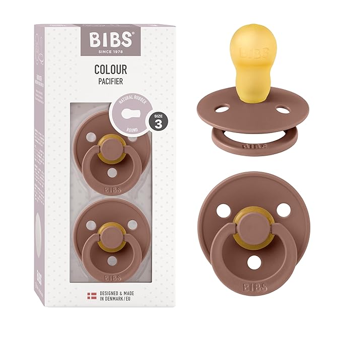 BIBS Pacifiers Colour Collection | Natural Rubber Baby Pacifier | Set of 2 BPA-Free Soothers | Made in Denmark | 18+ Months (Pack of 2) | Woodchuck