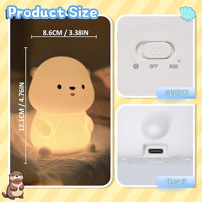 Attivolife Otter Night Light for Kids, Cute Sea Otter Silicone Lamp, Protable Nursery Table Lamp with 7 Color & Dimmable & Timer, Toddler Room Decor Gifts for Baby Children Teen Birthday Christmas