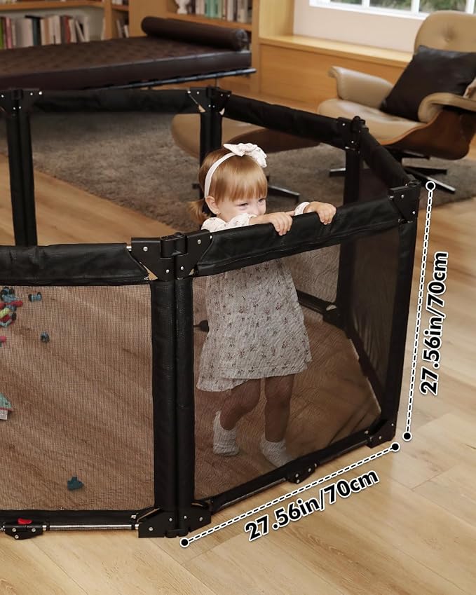 Extra Wide Baby Gate Playpen with Heat-Resistant Mesh,6 Panel Foldable Baby Fence,Indoor/Outdoor Safety Barrier,Dog Playpen & Fireplace Gate